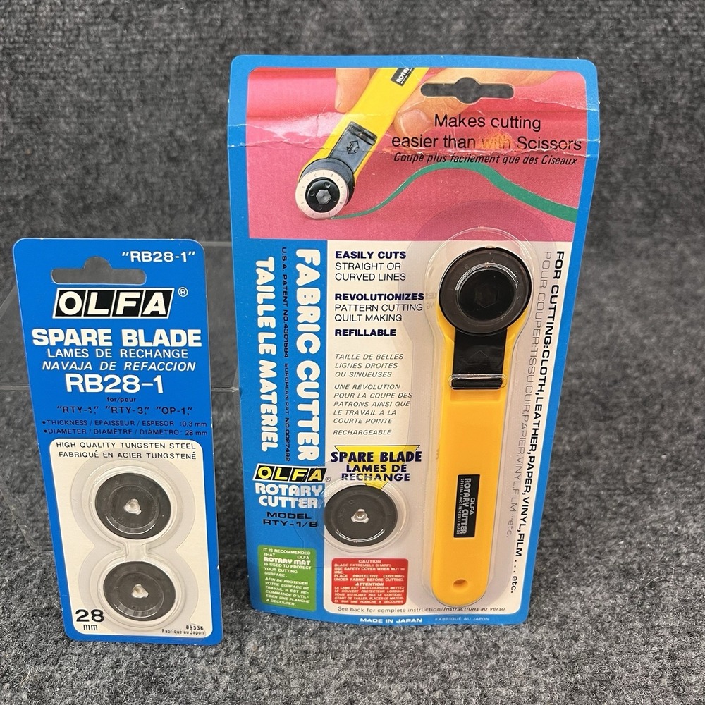 New Vtg OLFA Rotary Fabric Cutter RTY-1 /B Quilting Sewing Tool & RB28-1 Blades